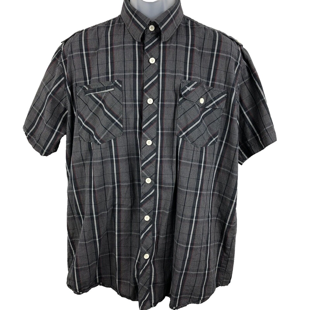 Infiniti Western Shirt L Gray Plaid Button Up Short Sleeve Cowboy Trucker